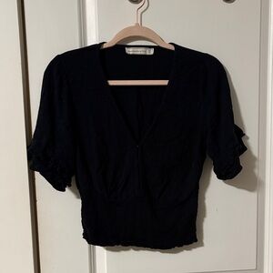 Black Plunge V-Neck Crop Blouse